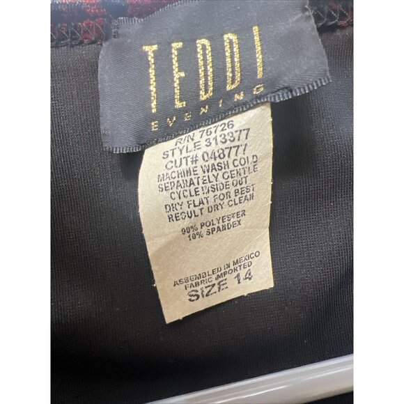 Teddi Midi Dress Cheongsam Chinese Button Knots Black Red Floral Size 14 - Picture 6 of 7